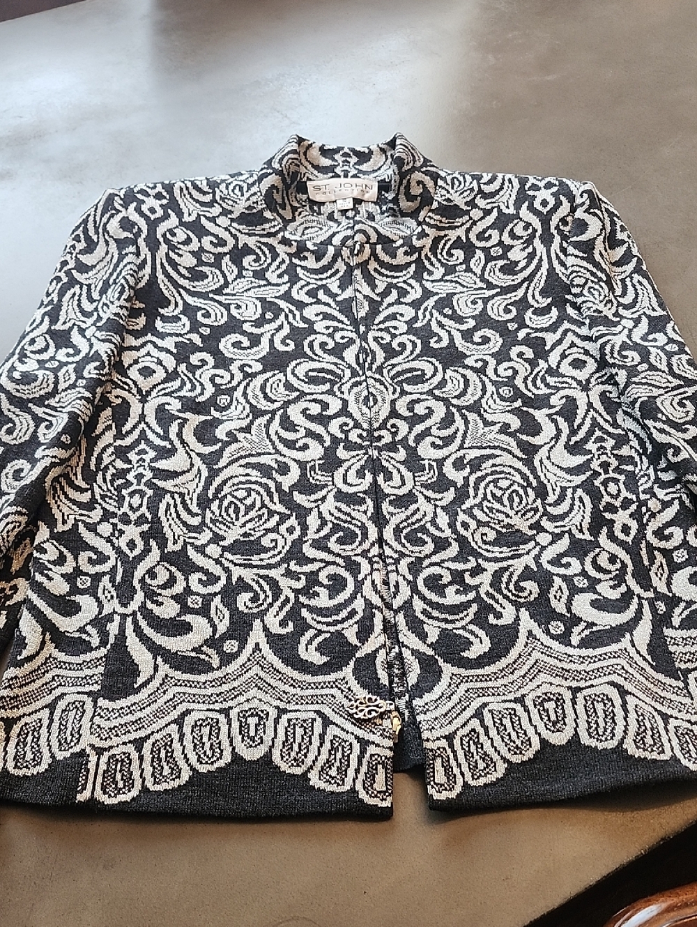 St. John Black & White Jacquard Knit Zip-Front Jacket